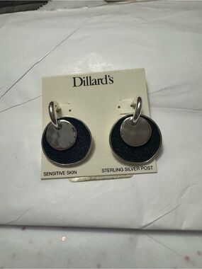 Sterling Silver Blue Disc Drop Earrings
